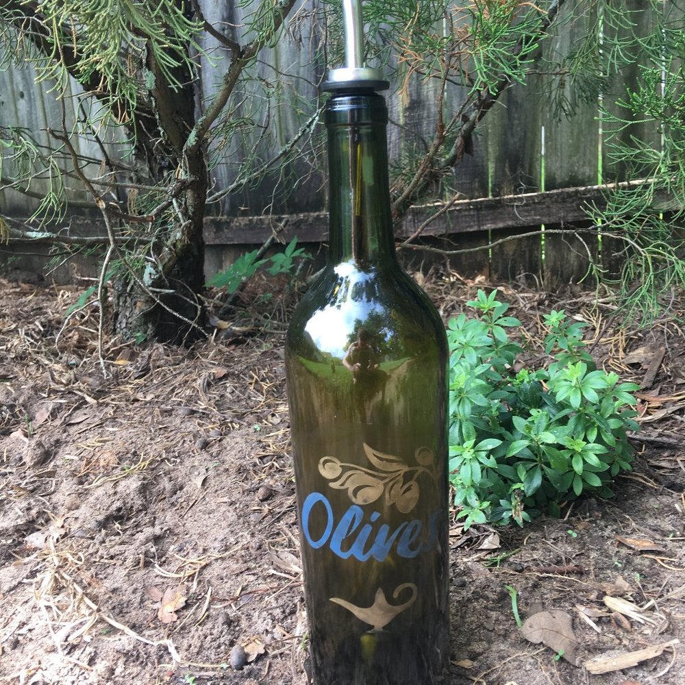 Etched Wine Bottle Design - Olive Oil
